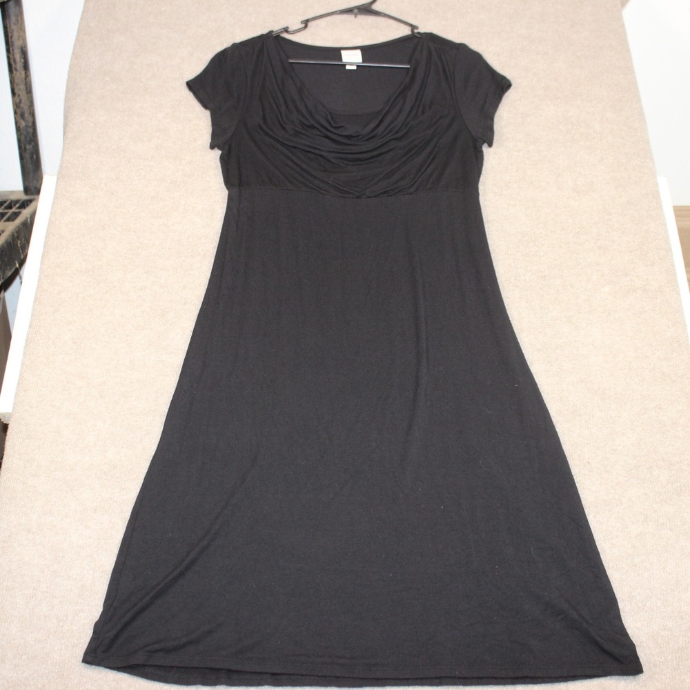 Merona Black Cowl Neck Empire Waist Midi Dress Short Sleeve Size M